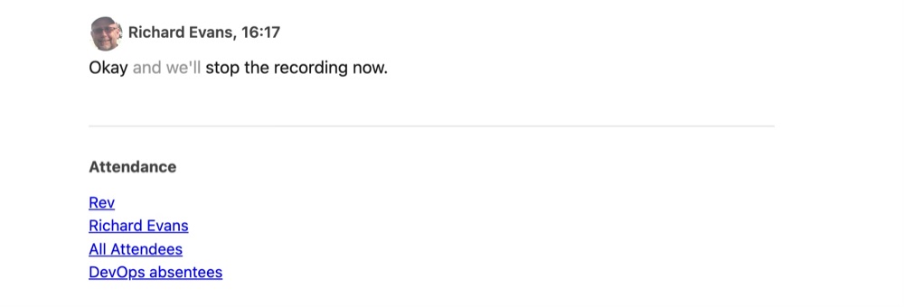 The transcript's attendance links